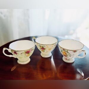 Royal Albert Rose Cameo Green Bone China Teacups – Set of 3. 2.75” no Saucers